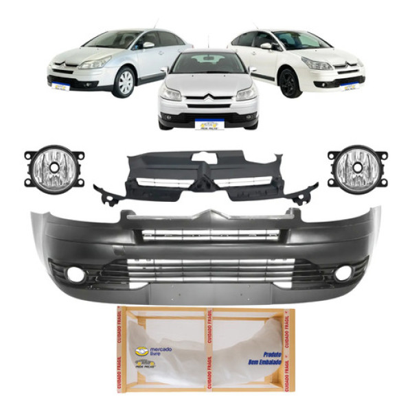 Kit Parachoque C4 Pallas 2007 A 13 Com Milha Grade Interna Preto