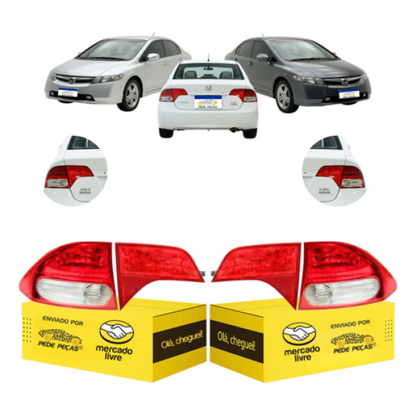 Jogo Lanterna Honda Civic 2007 2008 2009 2010 2011 Ambos Lados Vermelho Cristal