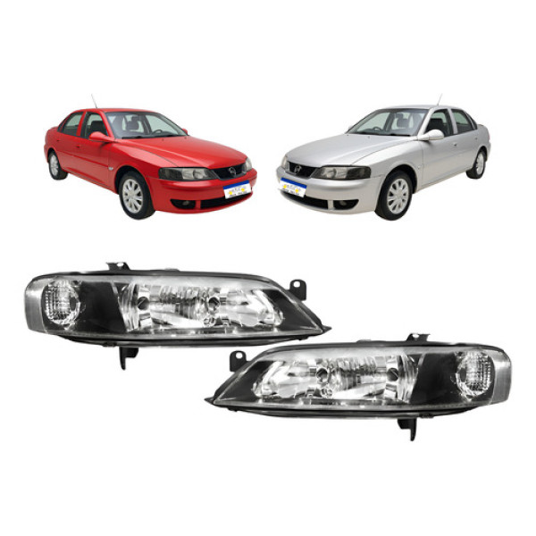 Farol Chevrolet Vectra 1999 A 2005 Par Novo Mascara Negra