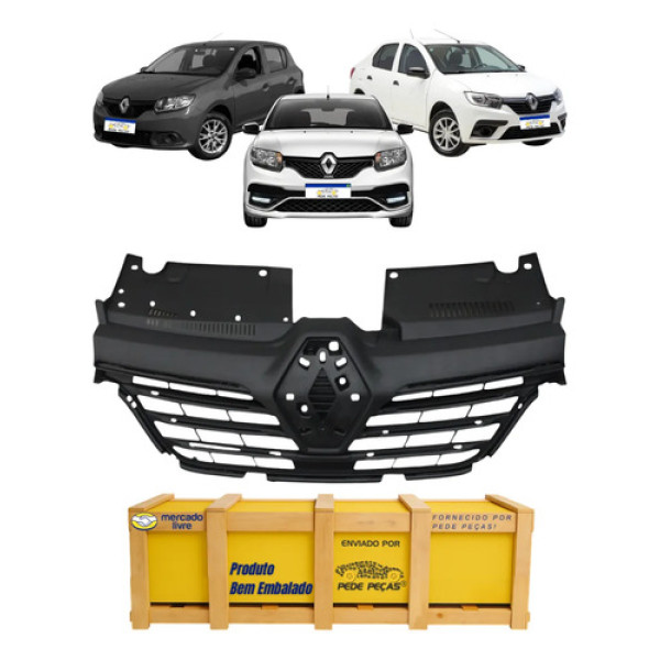 Grade Radiador Logan Sandero Stepway 2020 21 22 23 24 2025 Preto