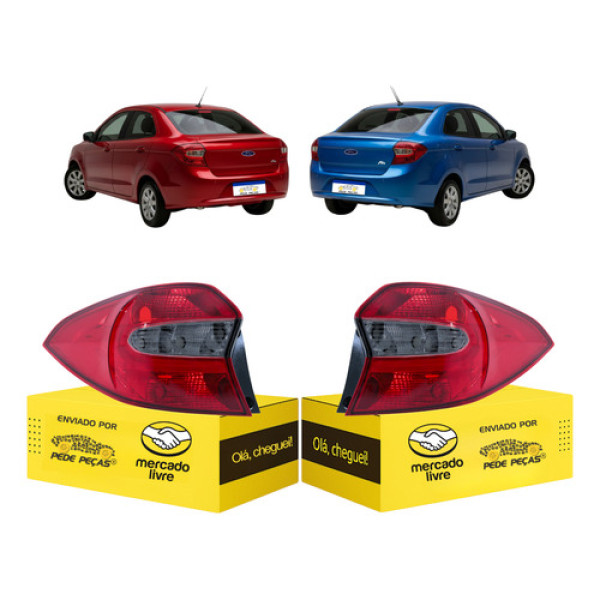 Par Lanterna Ford Ka Sedan 2015 2016 2017 2018 Fume Nova Ambos Lados Vermelho/fumê