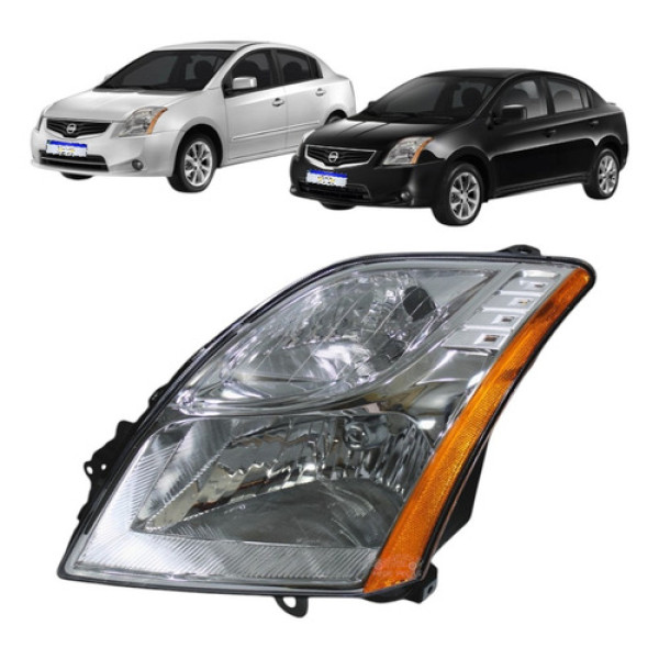Farol Nissan Sentra Cromado Com Ambar 2010 2011 2012 2013 Le