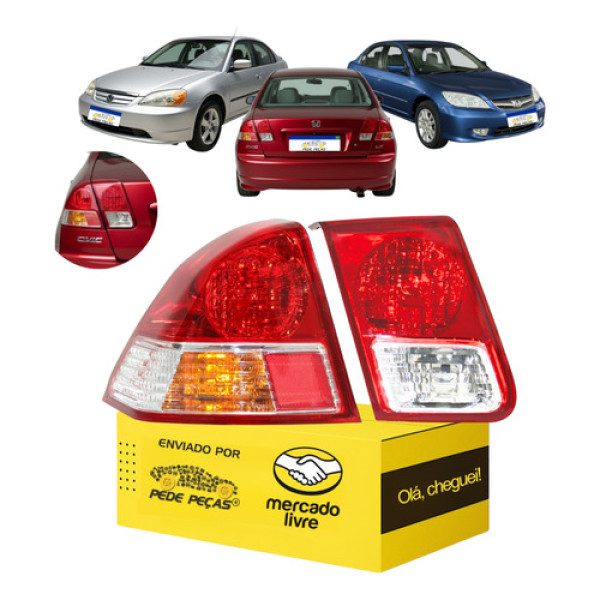 Par Lanterna Esquerda Honda Civic 2003 2004 2005 2006 Nova Esquerdo/motorista Vermelho