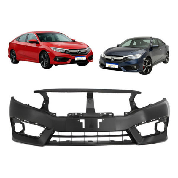 Parachoque Com Furo Milha Civic G10 2017 A 2019 Com Grade - Preto