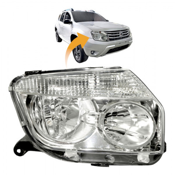 Farol Renault Duster 2012 2013 2014 2015 Cromado Direito