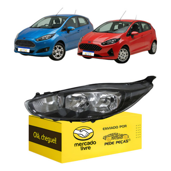 Farol Fiesta 2014 2015 2016 2017 2018 2019 L.e M Negra Esquerdo/motorista