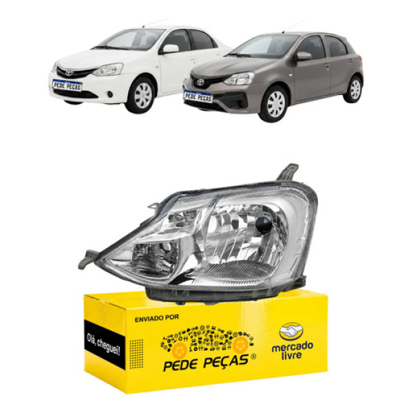 Farol Etios 2013 14 15 16 17 2018 Cromado Carcaça Cinza Le Esquerdo/motorista