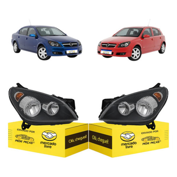 Par Farol Chevrolet Vectra 2006 07 2008 Mascara Negra Novo Ambos Lados