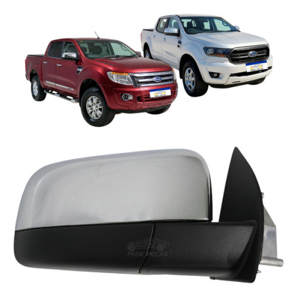 Retrovisor Ford Ranger 2013 A 2022 S/pisca Cromado Elétrico 
