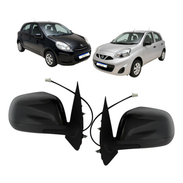 Par Retrovisor Nissan March 2012 A 2020 Elétrico Preto Liso