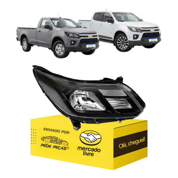 Farol Direito Friso Preto Chevrolet S10 2017 A 2023 Sem Led Direito/passageiro