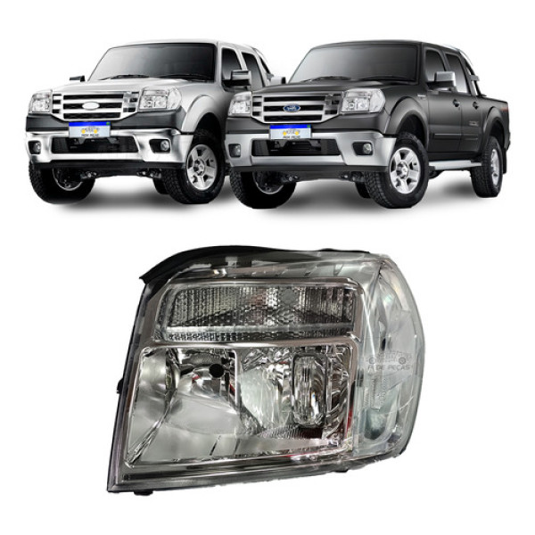 Farol Ford Ranger 2009 2010 2011 2012 Cromado Le - Esquerdo/motorista