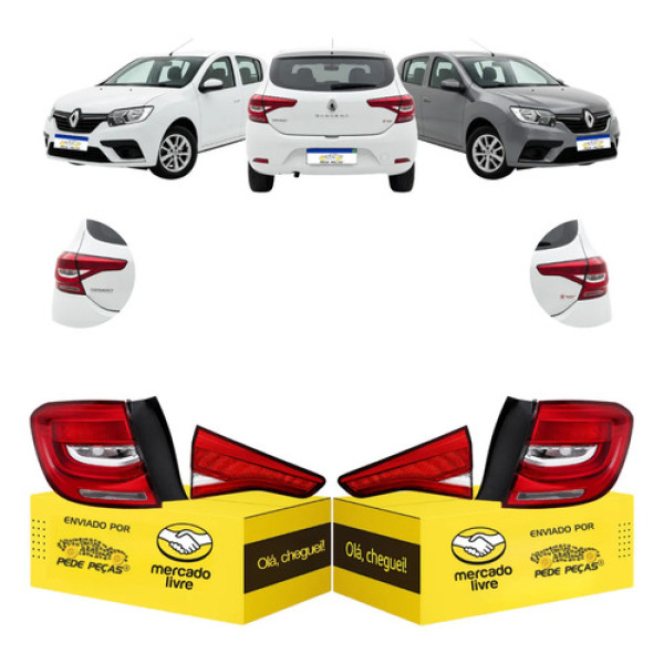 Kit Lanternas Tampa Canto Sandero 2020 2021 2022 C/led Novas Ambos Lados Cristal