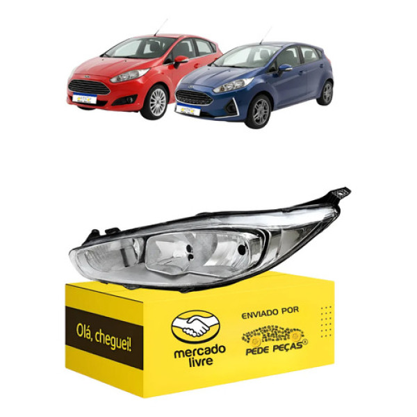 Farol Ford New Fiesta 2014 15 16 A 2019 Cromado C/avaria L.e Esquerdo/motorista