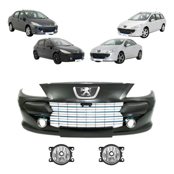 Kit Parachoque Peugeot 307 2007 A 2012 Grade Emblema Milha - Preto