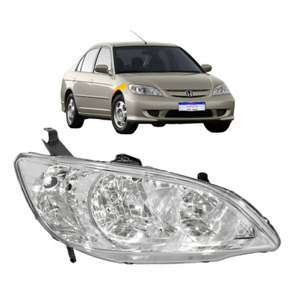 Farol Honda Civic 2004 2005 2006 Cromado Novo Ld Direito Farol Honda Civic 2004 2005 2006 Cromado Novo Ld Direito