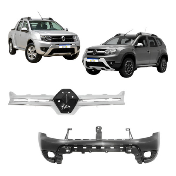 Parachoque C/ Friso Cromado Renault Duster Oroch 2016 A 2020 Preto Cromado
