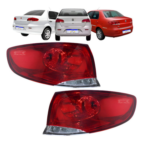 Par Lanterna Fiat Siena 2008 2009 2010 2011 2012 2014 A 2016 - Ambos Lados - Vermelho