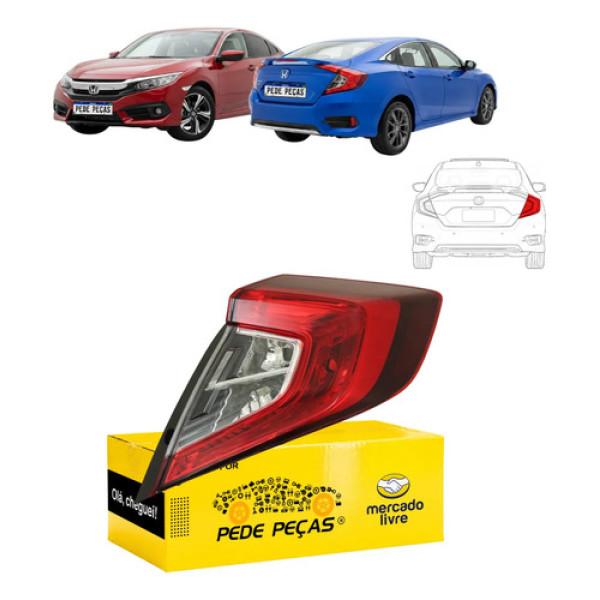 Sinaleira Traseira Canto Direito Honda Civic 2017 18 A 2021 Direito/passageiro Vermelho Cristal