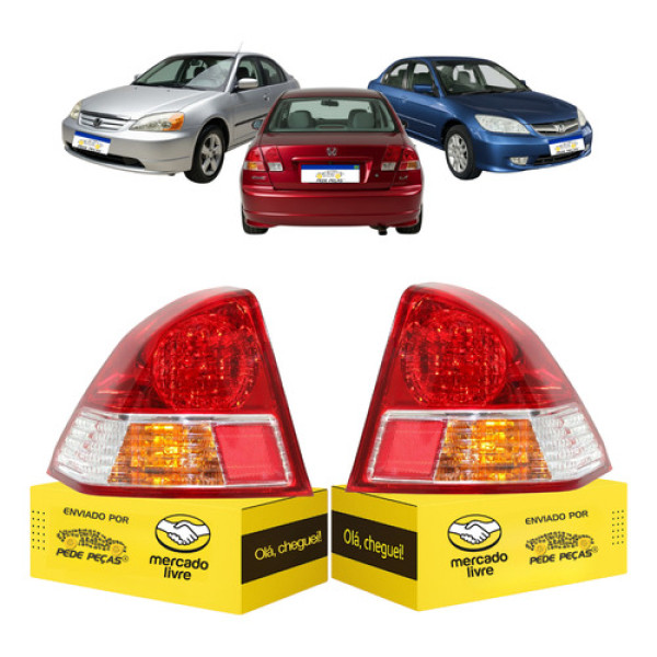 Par Lanterna Traseira Honda Civic 2003 2004 2005 2006 Nova  Esquerdo Vermelho