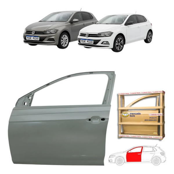 Porta Dianteira Volkswagen Polo 2017 18 19 20 21 A 2026 Le Dianteira Esquerdo Cinza Para Pintura