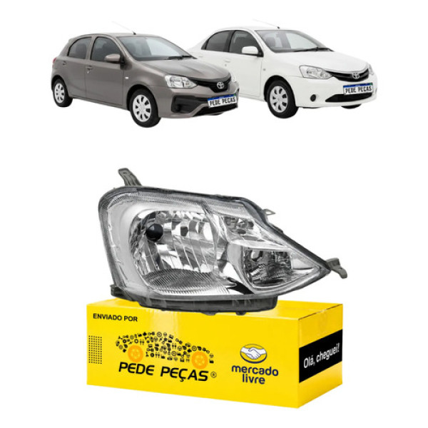 Farol Etios 2013 14 15 16 17 2018 Cromado Carcaça Cinza Ld Direito/passageiro