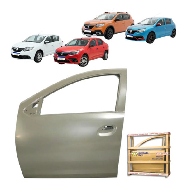 Porta Dianteira Esquerda Logan Sandero Stepway 2014 A 2024 Dianteira Esquerdo Cinza Para Pintura