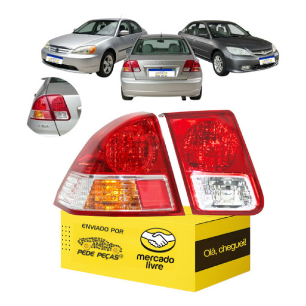 Par Lanterna Honda Civic 2003 2004 2005 2006 Nova L.e Esquerdo/motorista Vermelho