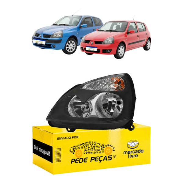 Farol Renault Clio 2004 05 A 2012 Mascara Negra C/avaria L.e Esquerdo/motorista