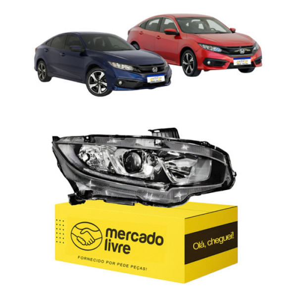 Farol Honda Civic G10 2017 2018 A 2021 Com Led Elétrico Ld Direito/passageiro