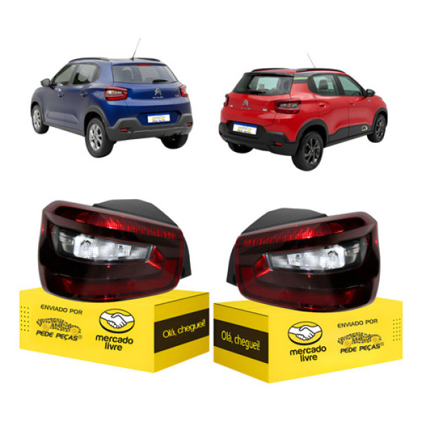 Par Lanterna Traseira Citroen C3 2022 2023 2024 2025 2026 Ambos Lados Vermelho