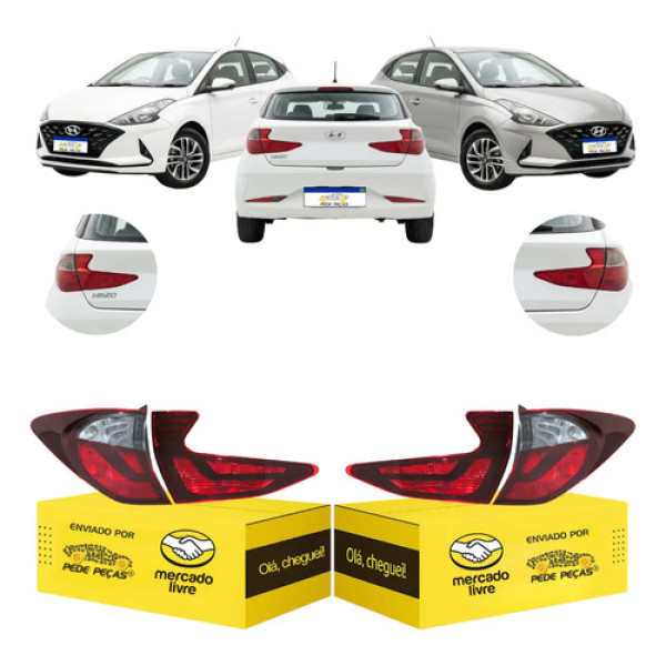 Jogo De Lanternas Canto E Tampa Hb20 Hatch 2020 21 2022 Fume Ambos Lados Fumê