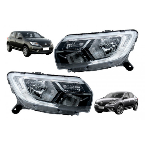 Farol Renault Sandero Logan 2020 2021 2022 2023 Com Led