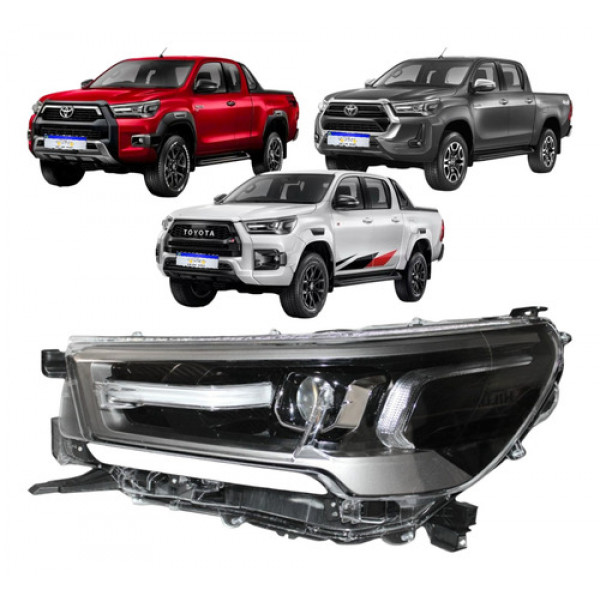Farol Toyota Hilux 2021 2022 23 24 Full Led Moldura Cinza Le