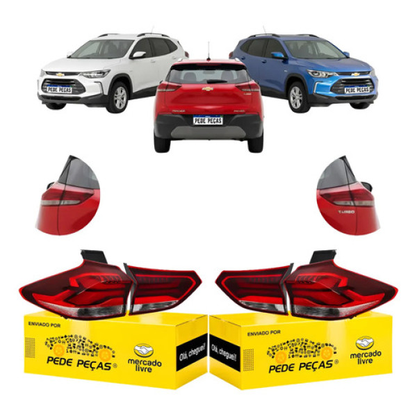 Jogo Completo Sinaleira Traseira Tracker 2020 A 2025 C/led Ambos Lados Vermelho/cristal