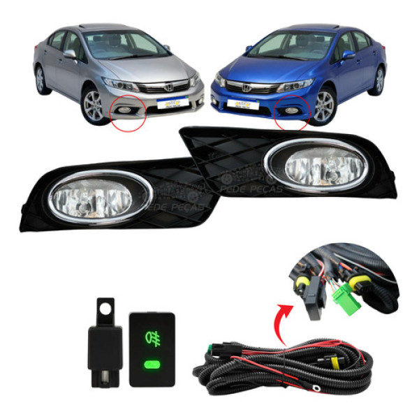 Kit Farol Milha Honda Civic 2012 A 2016 C/ Botão Exs Lxl