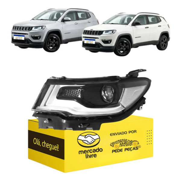 Farol Jeep Compass 2017 2018 2019 2020 21 Led Lado Esquerdo - Esquerdo/motorista
