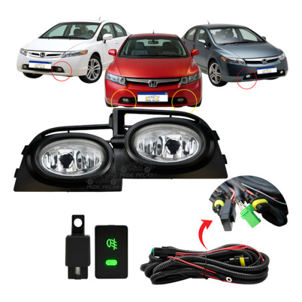 Farol Milha Honda Civic New Civic 2006 2007 2008 Kit 