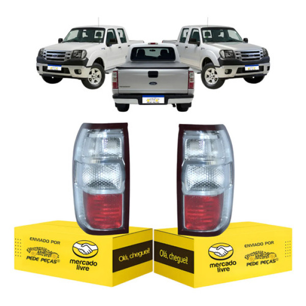 Par Lanterna Ford Ranger 2010 2011 2012 Ré Cristal Ambos Lados Vermelho Cristal