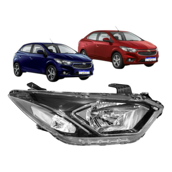 Farol Onix Prisma 2017 A 2021 Friso Cromado Led Direito
