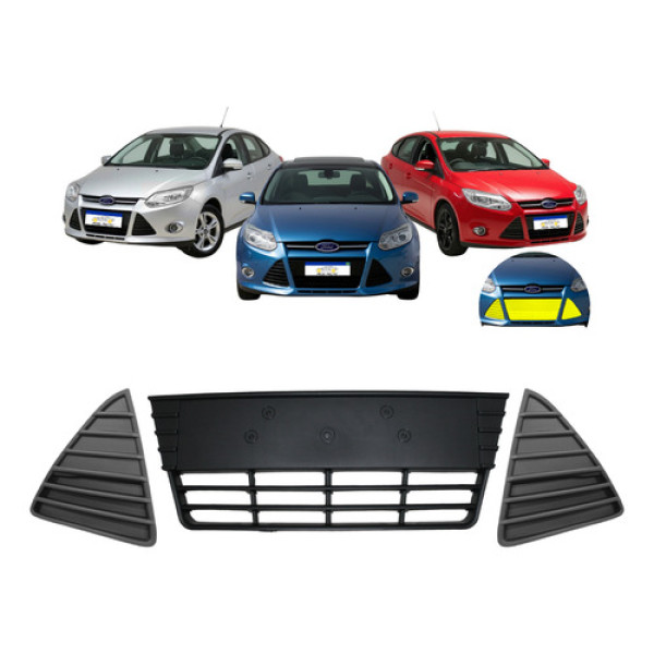 Kit Grade Do Parachoque Ford Focus Hatch Sedan 2014 2015 Preto Texturizado