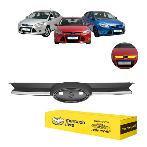 Grade Superior Radiador Ford Focus 2014 2015 Dianteira Preto Com Friso Cromado