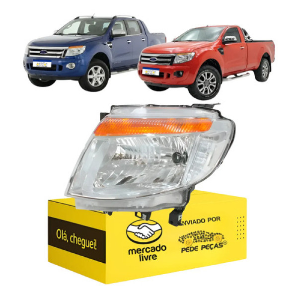 Farol Esquerdo Ford Ranger 2013 2014 2015 2016 Cromado Esquerdo