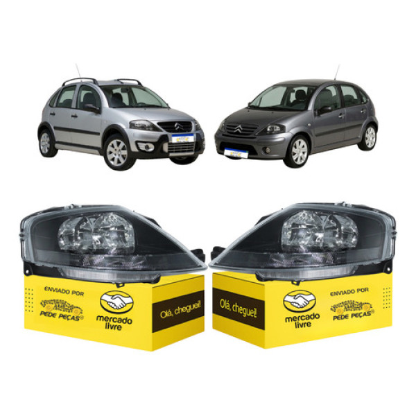 Farol C3 Citroen 2004 2005 2006 2007 2008 2009 A 2012 Par  Esquerdo