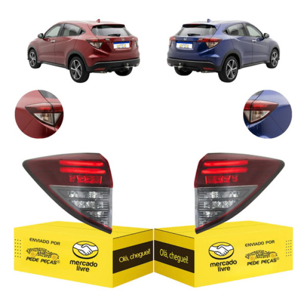 Par Lanterna Honda Hr-v 2019 2020 2021 C/led Fume Canto Nova Ambos Lados Fumê