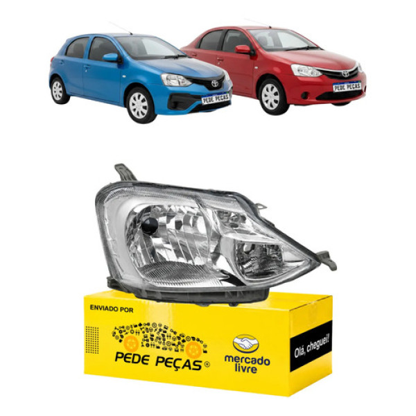 Farol Toyota Etios 2013 14 A 2018 Cromado Carcaça Cinza Ld Direito/passageiro