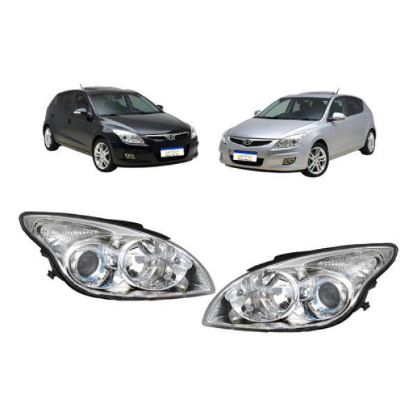 Par Farol Hyundai I30 2009 A 2012 Cromado Foco Duplo Manual Ambos Lados