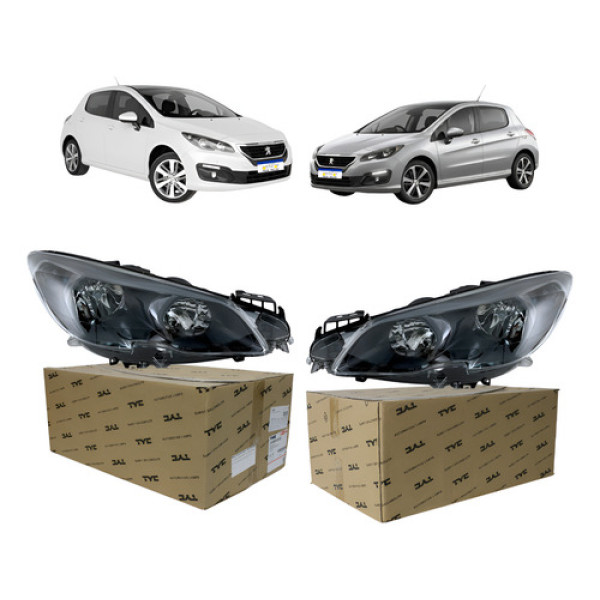 Par Farol Peugeot 308 2016 A 2019 Mascara Cinza Foco Duplo Ambos Lados