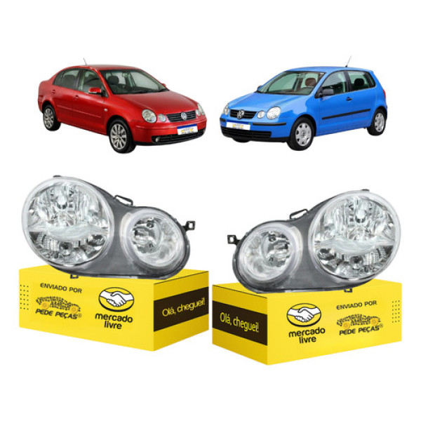 Farol Vw Polo 2003 2004 2005 2006 Cromado Dianteiro Novo Par Direito