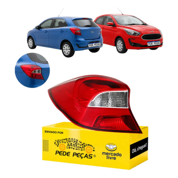 Lanterna Esquerda Ford Ka Hatch 2019 2020 2021 Cristal Esquerdo/motorista Vermelho Cristal